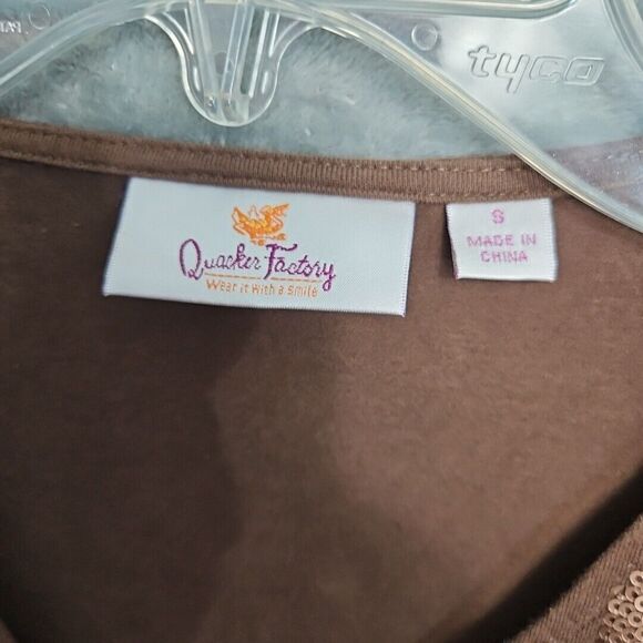 Quacker Factory size small top Brown 3/4 sleeve cotton blend sparkle embellished - Picture 2 of 10